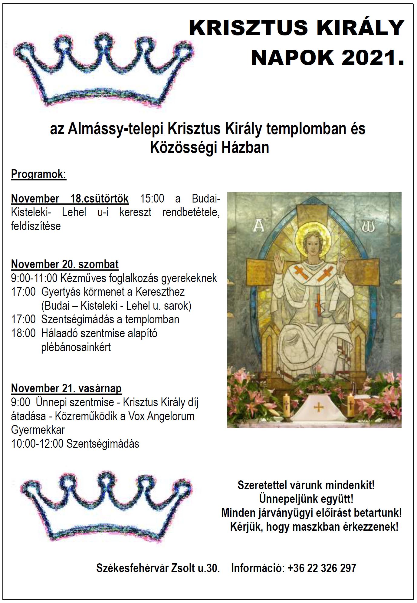 Csütörtökön kezdődnek a Krisztus Király Napok a Zsolt utcai templomban